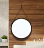 18 Inch Black Leather Round Hanging Mirror with Belt