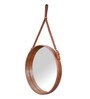 24 Inch Tan Leather Round Hanging Mirror with Belt