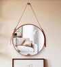 24 Inch Tan Leather Round Hanging Mirror with Belt