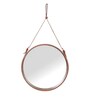 24 Inch Tan Leather Round Hanging Mirror with Belt
