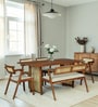 Lehesten Acacia Wood 6 Seater Dining Set with Bench In Natural Finish