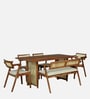 Lehesten Acacia Wood 6 Seater Dining Set with Bench In Natural Finish