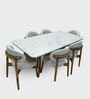Leila Marble-Top Dining Table Set 6 Seater In Mango Wood Finish