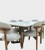 Leila Marble-Top Dining Table Set 6 Seater In Mango Wood Finish