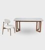Leila Marble-Top Wooden 4 Seater Dining Table Set In Mango Wood Finish