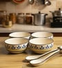 Lemon Leaf Bloom Ceramic Bowl Set of 4(300ml Each)