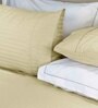 Yellow Satin Striped 210 TC Pure Cotton King Sized Bedsheet with 2 Pillow Covers