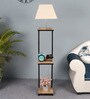 Hubert White Cloth Shade Shelf Floor Lamp With Wood & Iron Base