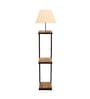 Hubert White Cloth Shade Shelf Floor Lamp With Wood & Iron Base
