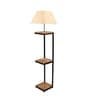 Hubert White Cloth Shade Shelf Floor Lamp With Wood & Iron Base