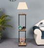 Hubert White Cloth Shade Shelf Floor Lamp With Wood & Iron Base