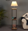 Hubert White Cloth Shade Shelf Floor Lamp With Wood & Iron Base