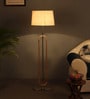 Lenin White Cloth Shade Club Floor Lamp With Wood & Iron Base