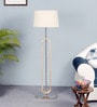 Lenin White Cloth Shade Club Floor Lamp With Wood & Iron Base