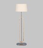 Lenin White Cloth Shade Club Floor Lamp With Wood & Iron Base