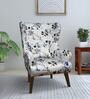 Leon Fabric Wing Chair In Grey & Blue Print