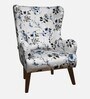 Leon Fabric Wing Chair In Grey & Blue Print