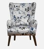 Leon Fabric Wing Chair In Grey & Blue Print