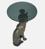 Leopard Glass End Table In Brass Antique Finish