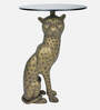 Leopard Glass End Table In Brass Antique Finish