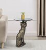 Leopard Glass End Table In Brass Antique Finish