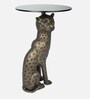 Leopard Glass End Table In Brass Antique Finish
