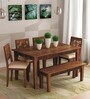 Lerro Sheesham Wood Six Seater Cushioned Dining Set with Bench in Provincial Teak Finish
