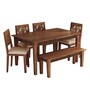 Lerro Sheesham Wood Six Seater Cushioned Dining Set with Bench in Provincial Teak Finish