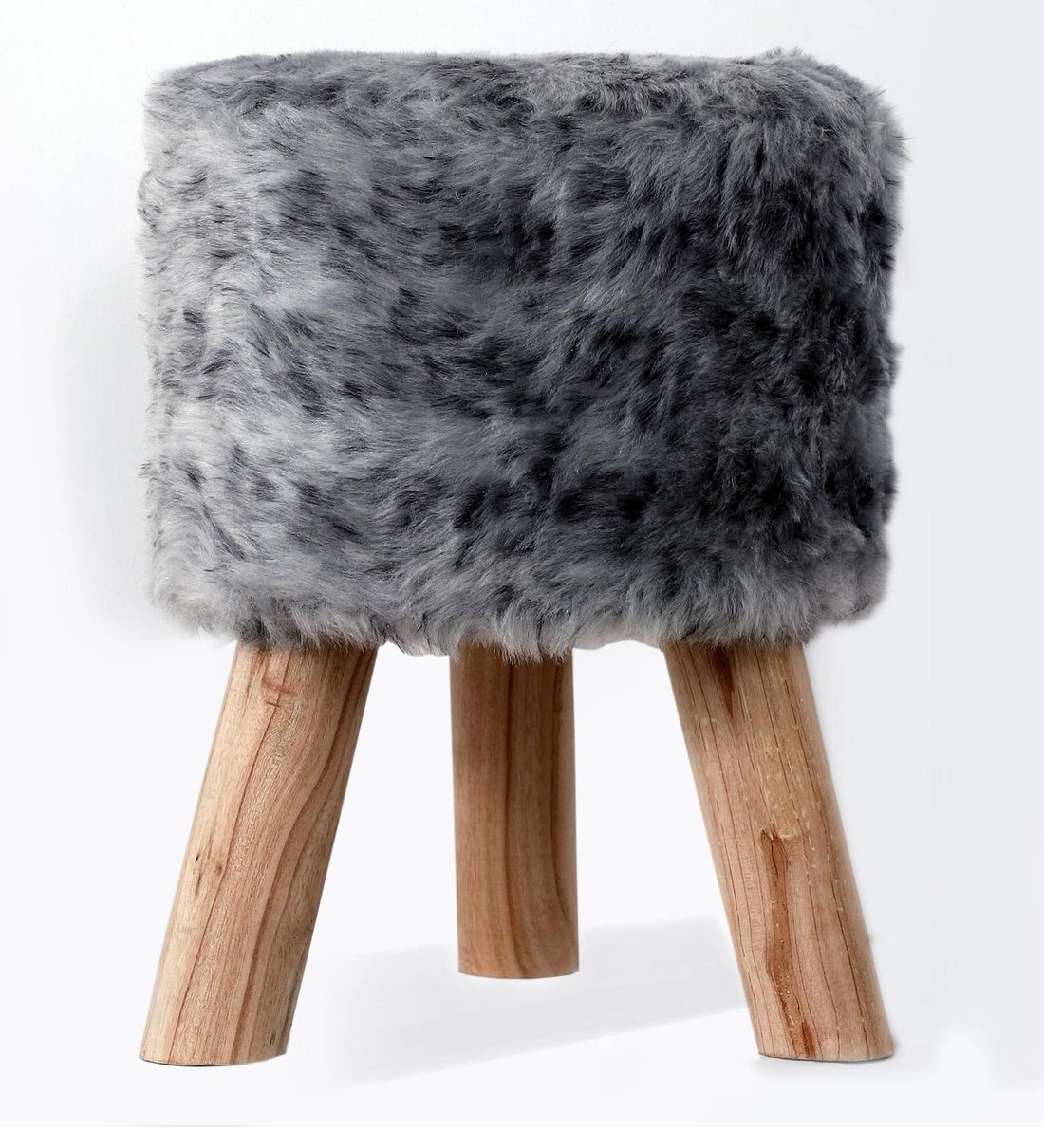 Buy Faux Fur Seating Stool in Grey Colour by Chopra International Online Foot Stools Seating