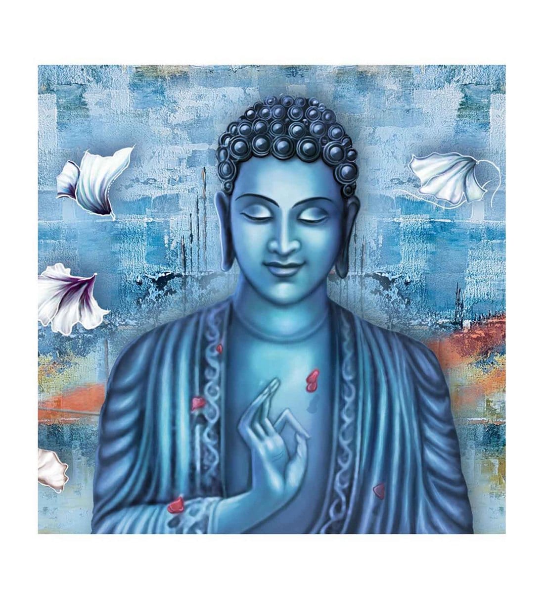 Buy Light Navy Blue Buddha Backgrou & White Flowers Canvas Art Print ...