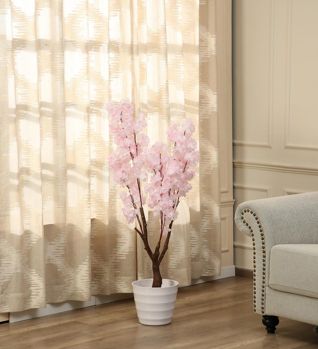 Buy Light Pink Polyester Artificial Cherry Blossom Flower Plant by ...