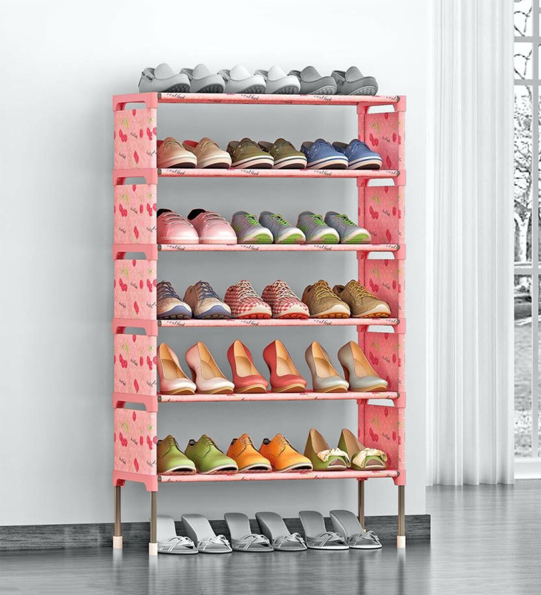 Buy Lile Shoe Rack in Pink Colour by DIY Furniture Online Open Shoe