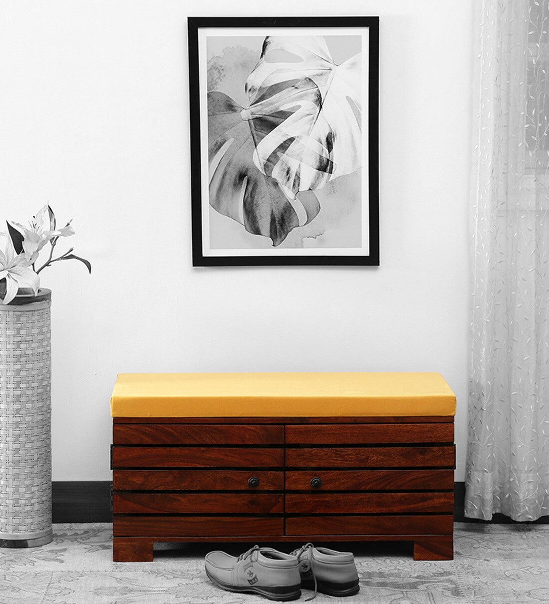 Buy Liliana Solid Wood Shoe Rack In Honey Oak Finish By Woodsworth Online Shoe Rack With Seating Shoe Racks Furniture Pepperfry Product