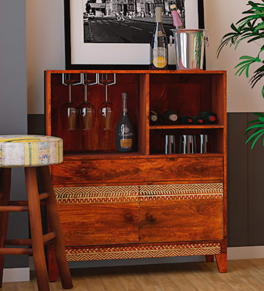 Buy Lima Solid Wood Bar In Honey Oak Finish By Woodsworth
