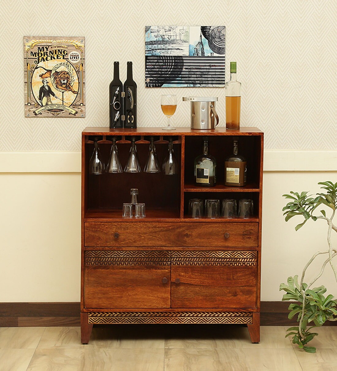 Buy Lima Solid Wood Bar in Honey Oak Finish by Woodsworth
