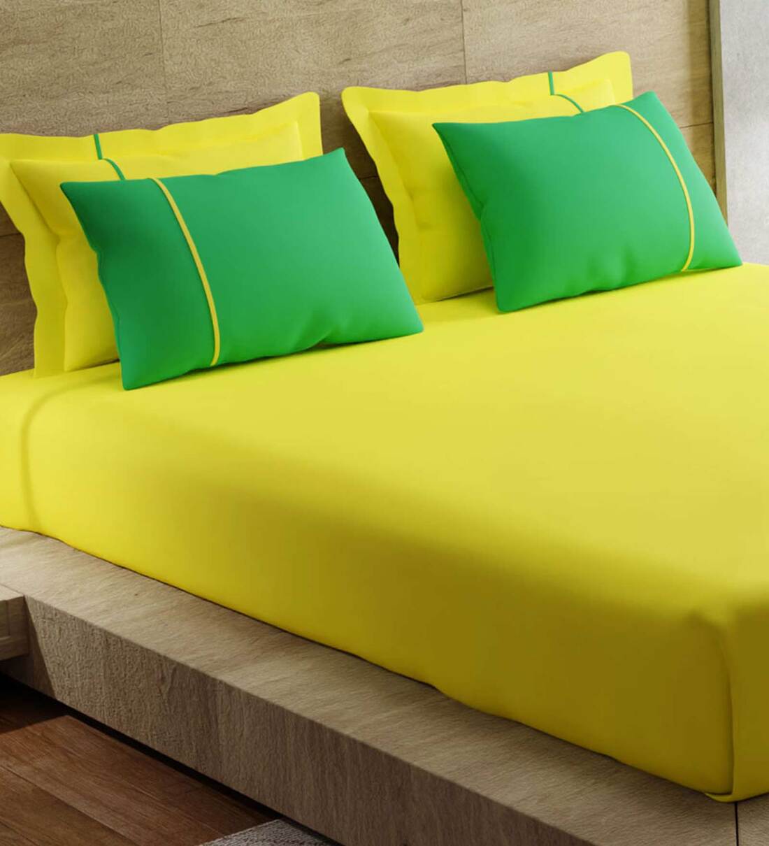 Buy Lime Solid 144 TC Cotton King Sized Bed Sheets with 4 Pillow Covers