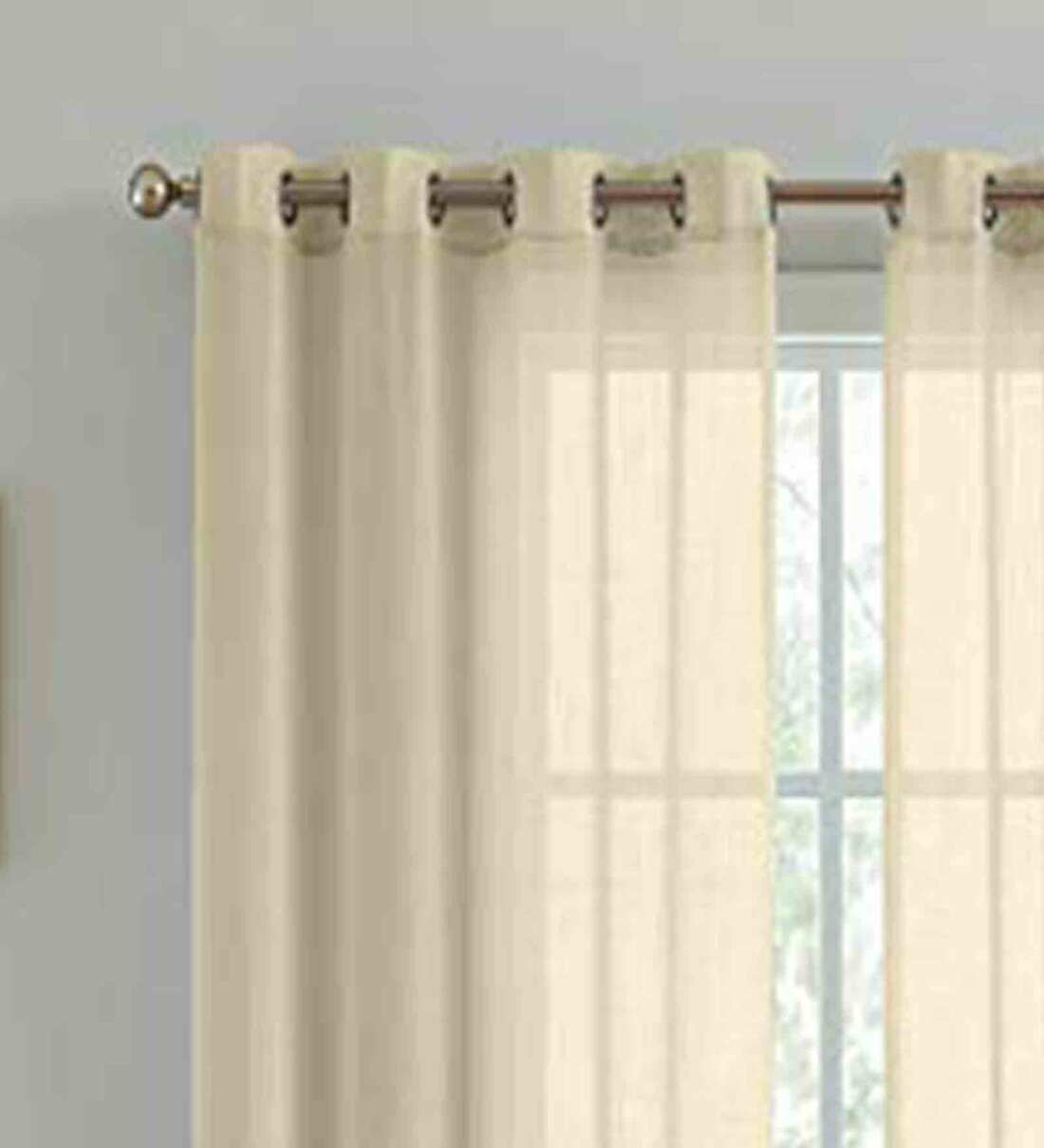 Buy Cream Linen Solid 9ft Semisheer Eyelet 2 Pcs Door Curtains by
