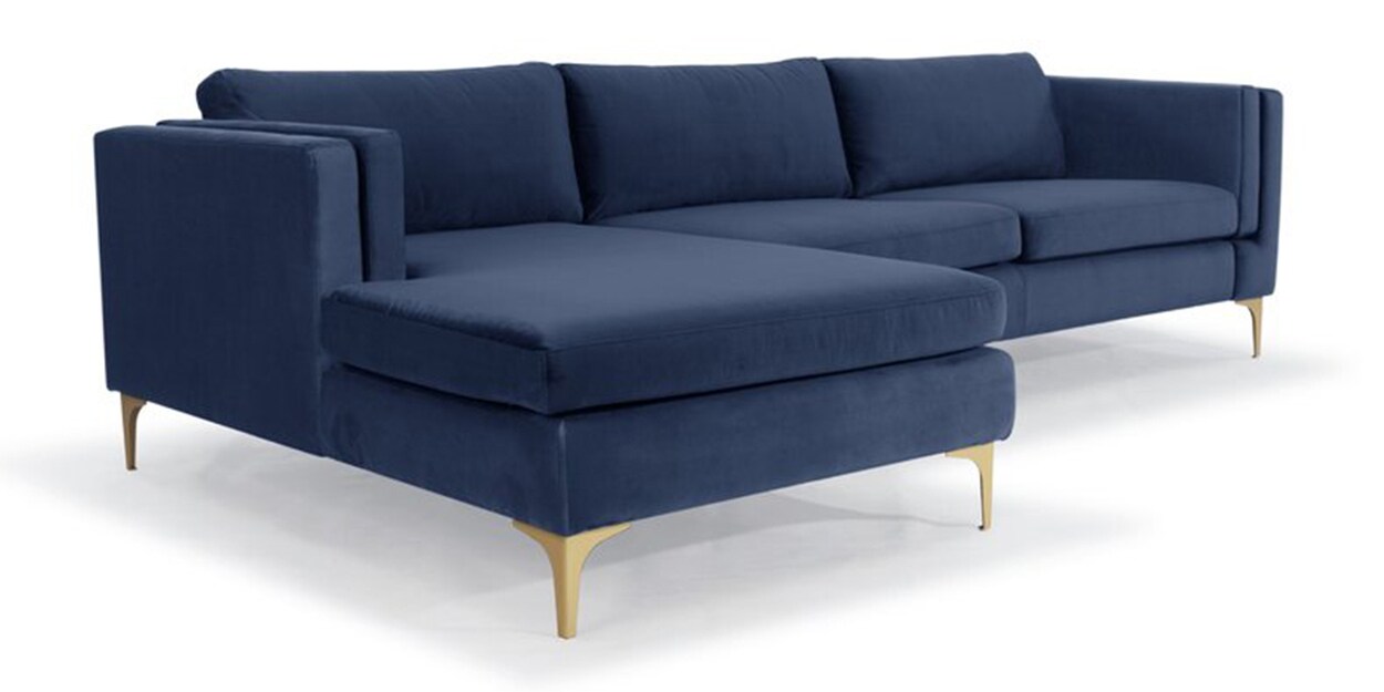 Buy Lima Fabric RHS Sectional Sofa in Navy Blue Colour by Adorn Homez