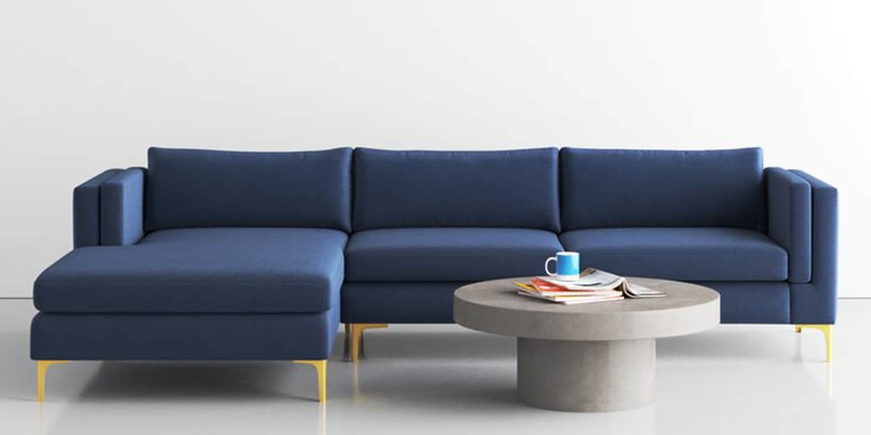Buy Lima Fabric RHS Sectional Sofa in Navy Blue Colour by Adorn Homez