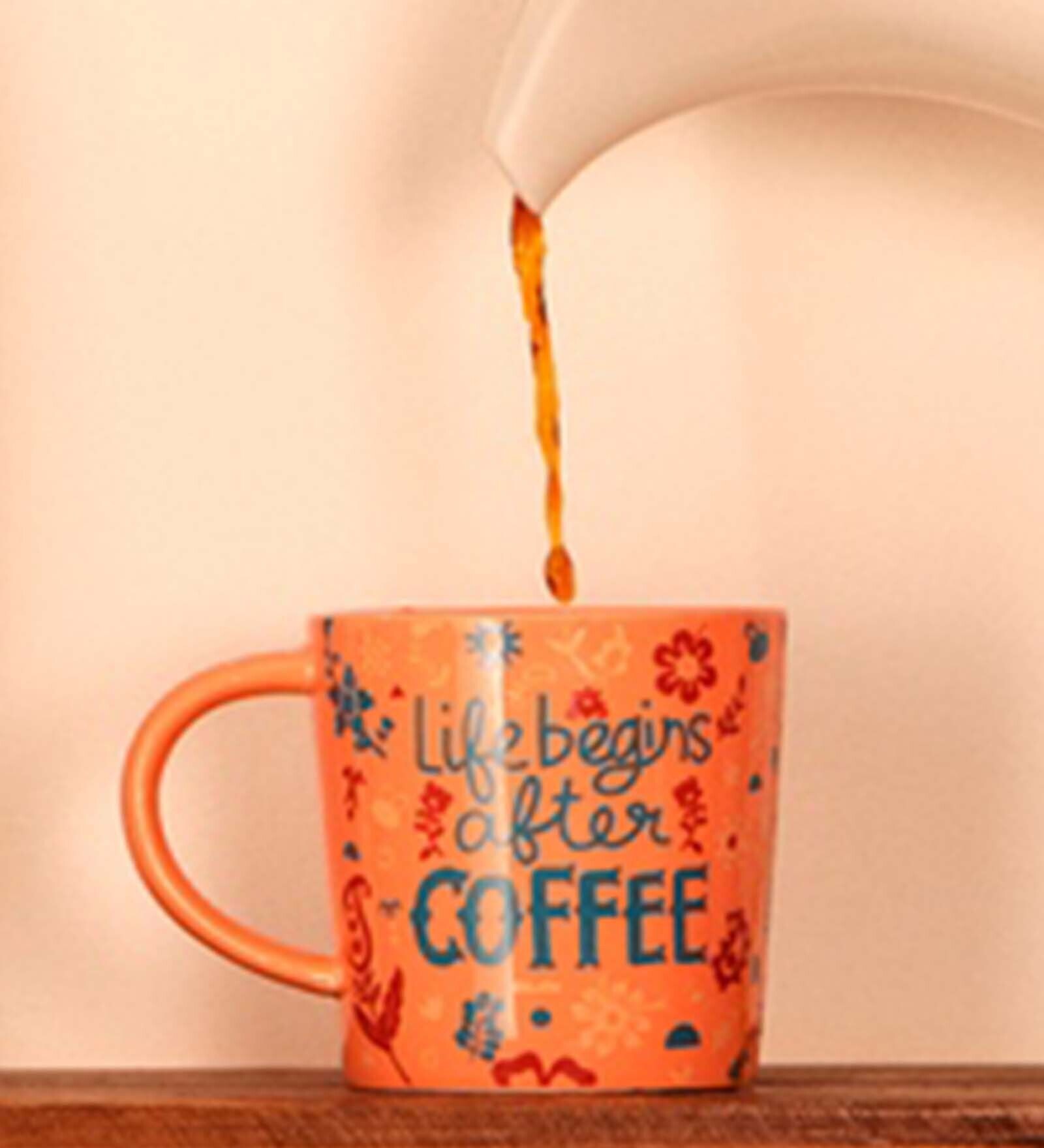 Life Begins 300ml Orange Ceramic Coffee Mug
