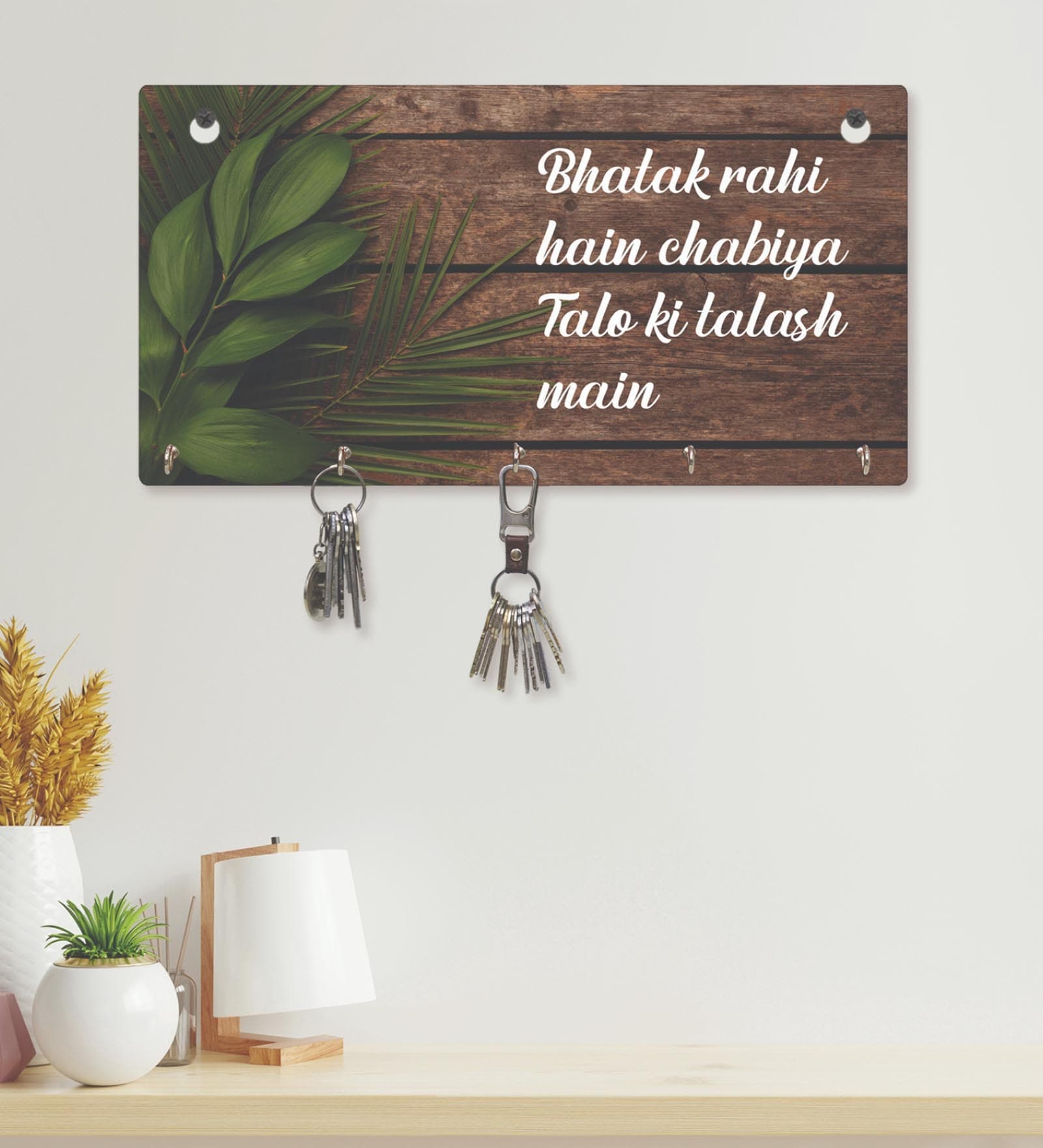 Life Quotes Ainsley Multicolour Finish Mdf Wall Hanging With 5 Hooks Key Holder