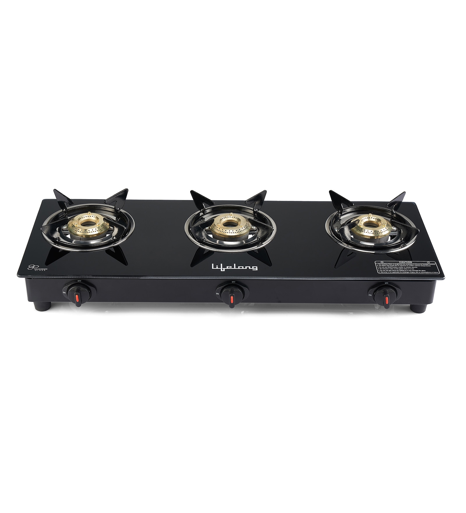Lifelong LLGS303 Automatic Ignition 3 Burner Gas Stove with Toughened Glass Top in Black Colour