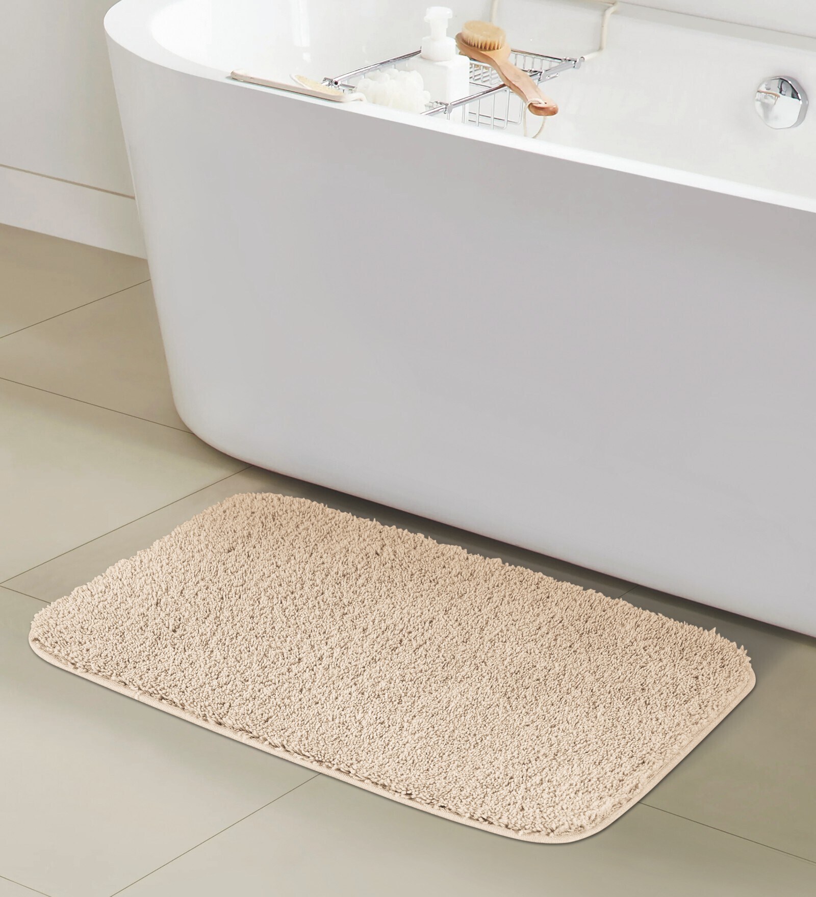 Light Beige Absorbent and Quick-Dry Polyester Bath Mats 30x45 cm