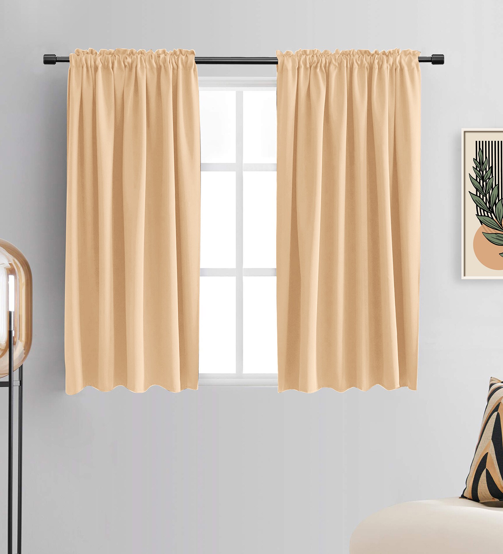 Light Beige lightweight Satin Solids 5ft Light Filtering Rod Pocket Window Curtains (2 Pcs)