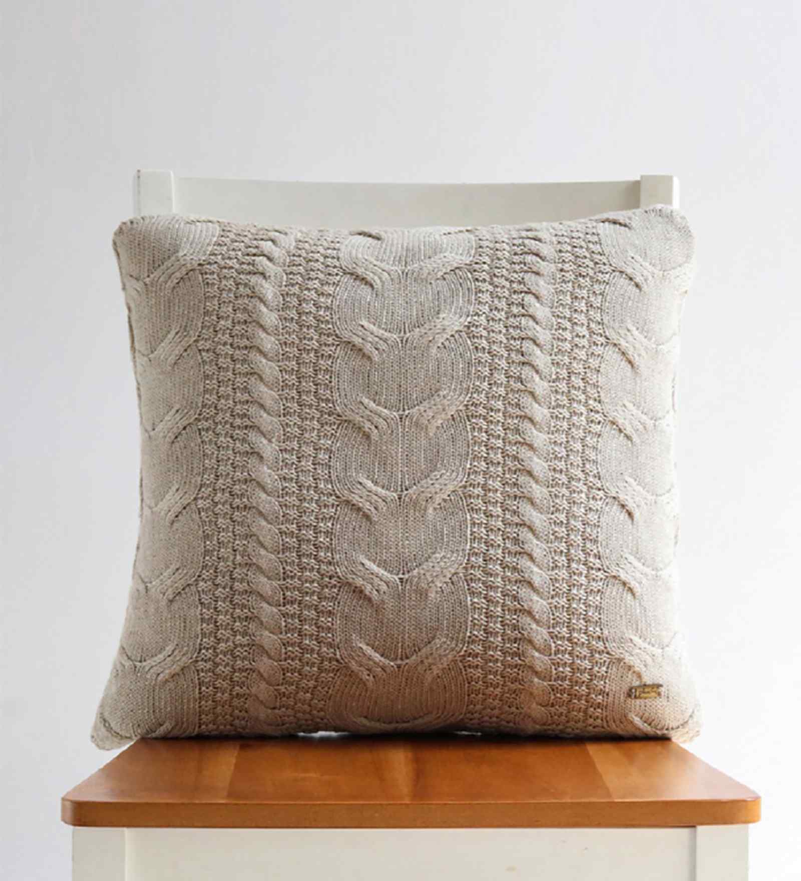 Light Beige Melange 100% Cotton Classical 18X18 Inches Knitted Cushion Cover