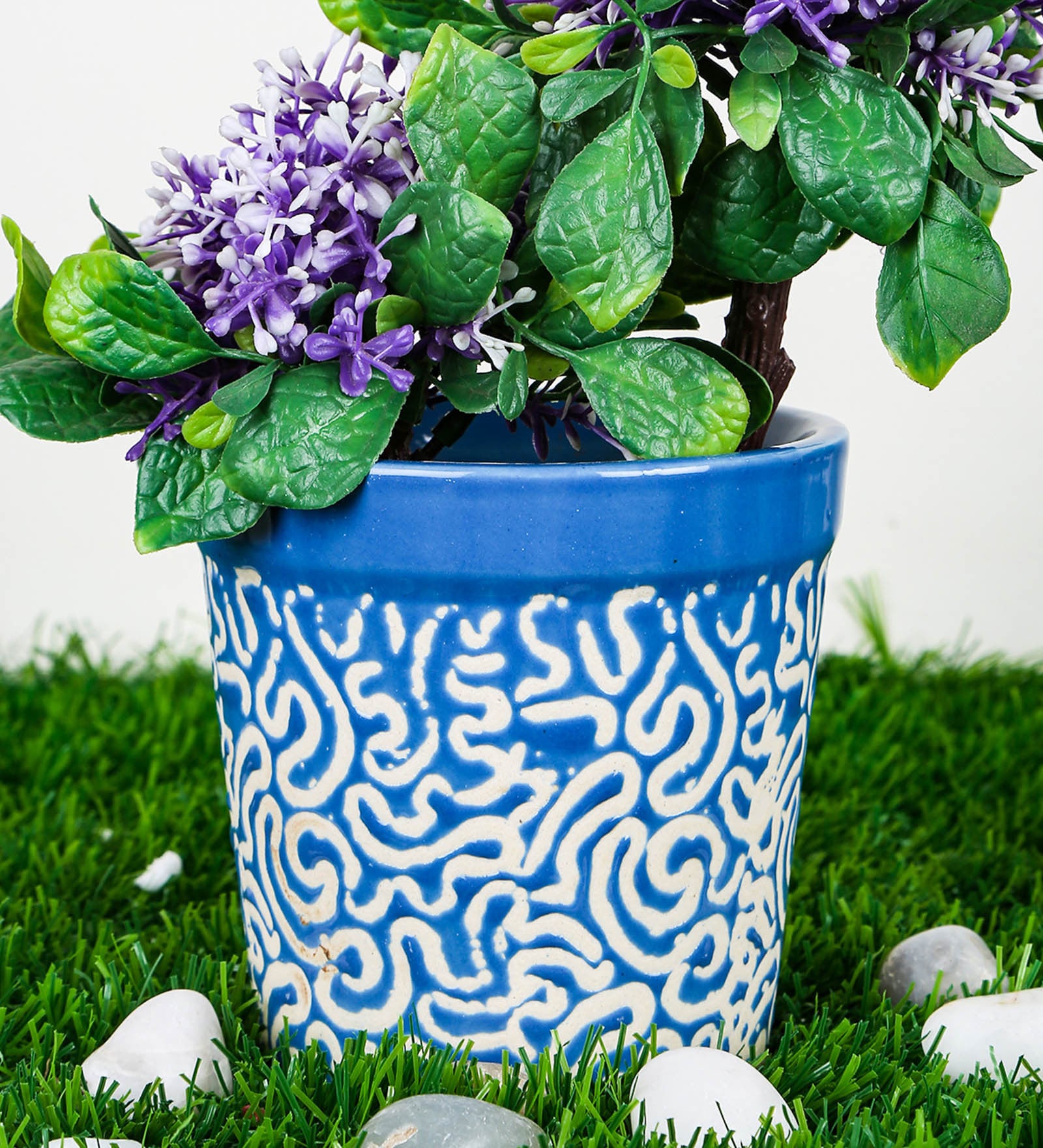 Light Blue Ceramic Ashwani Design With Rd Print Small Planter