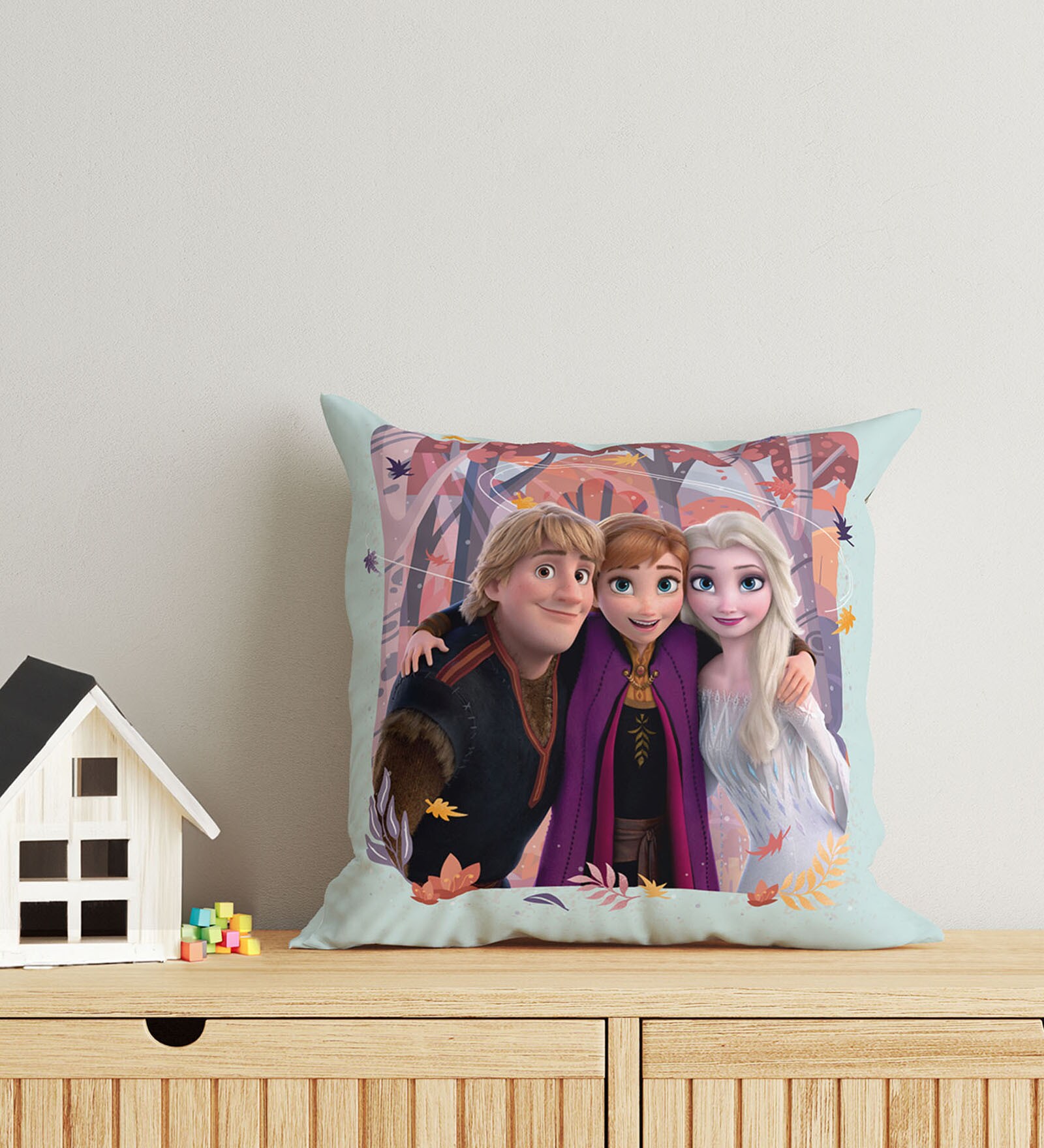 Light Blue Polyester Disney 16x16 inches Reversible Kids Cushion (1 Pc)