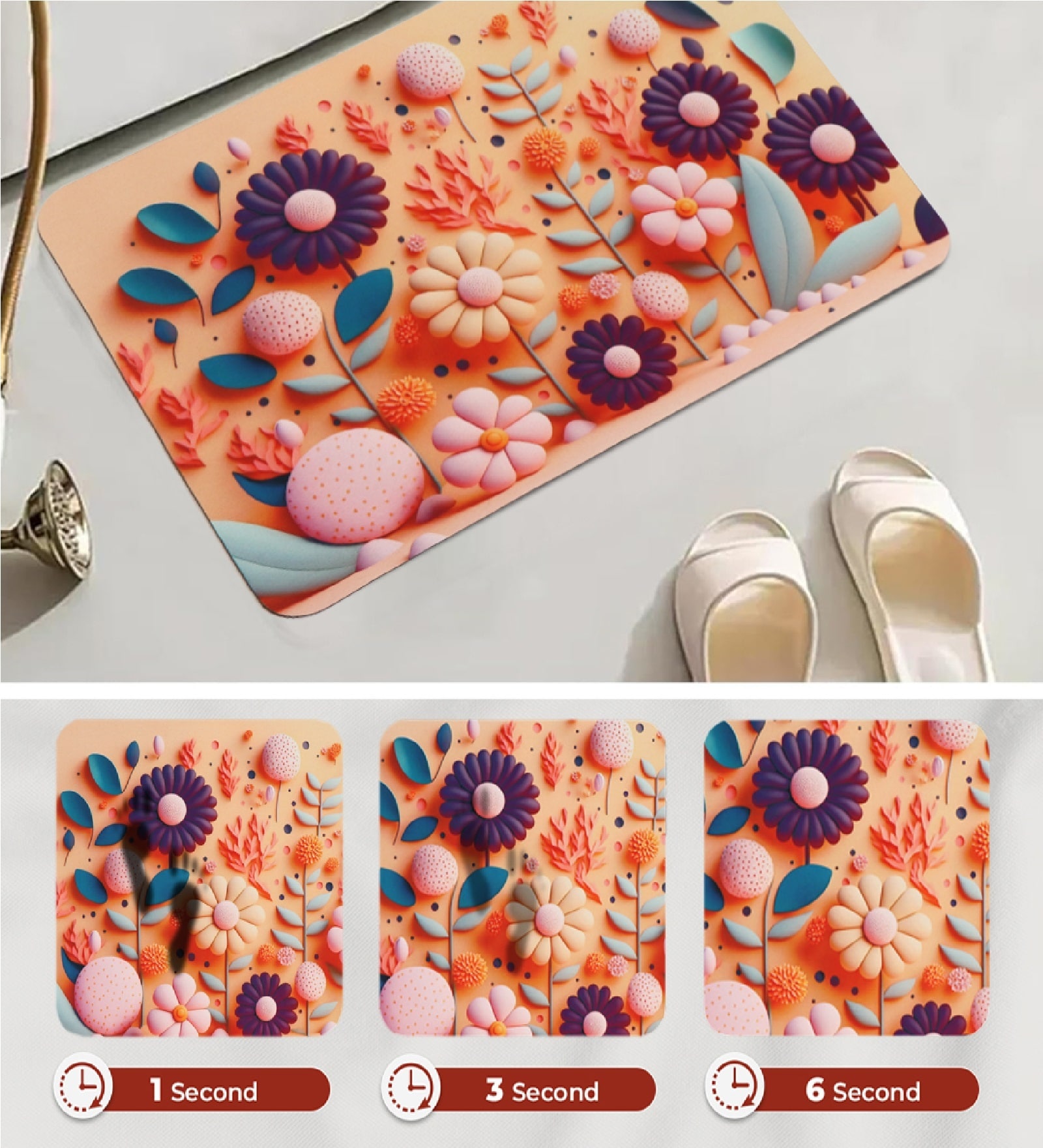 3D Floral Printed Rubber 22x14 Inches Anti Skid Bath Mat