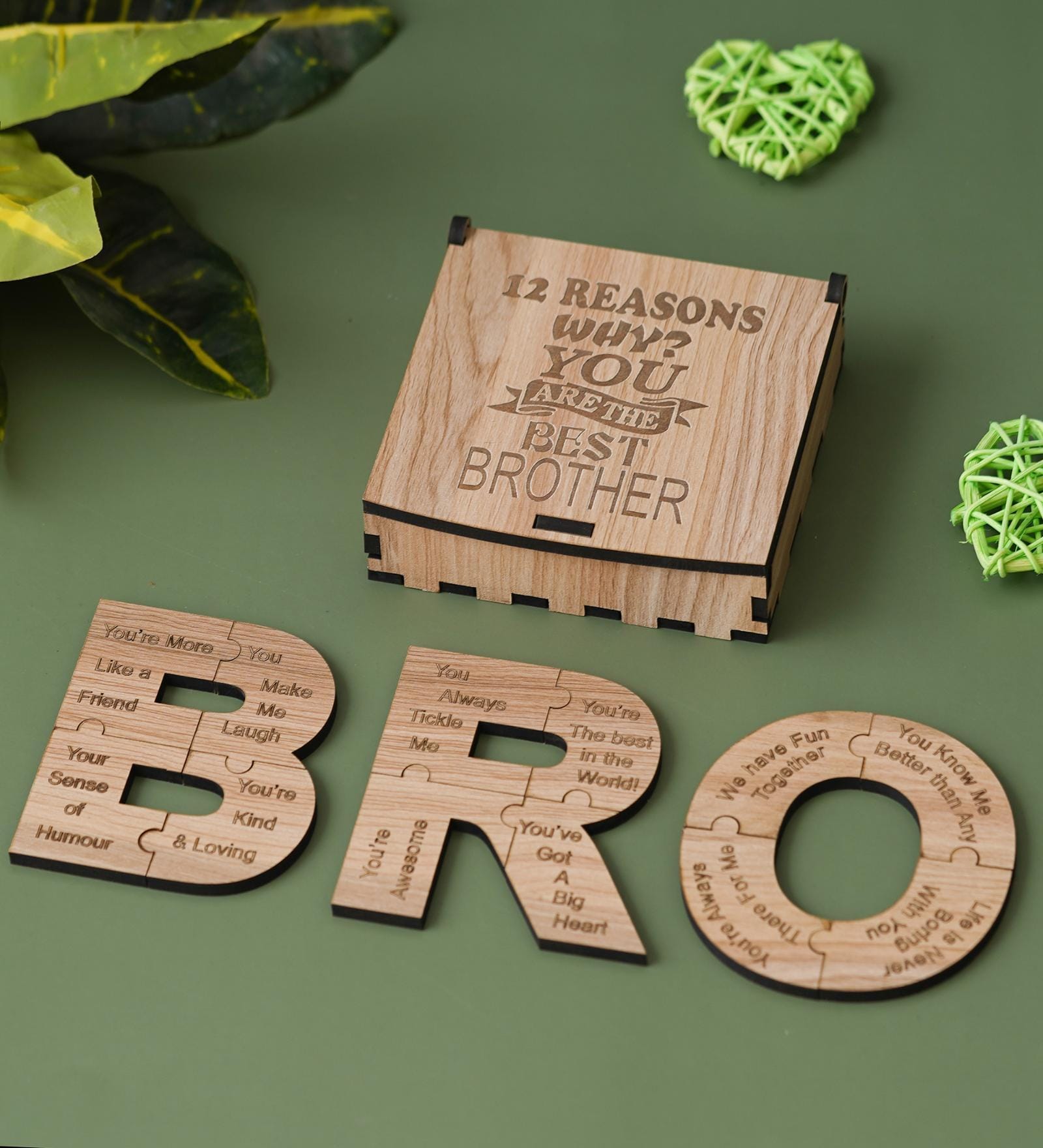 Light Brown Engineered Wood 12 Pieces Bro Puzzle Gift Set