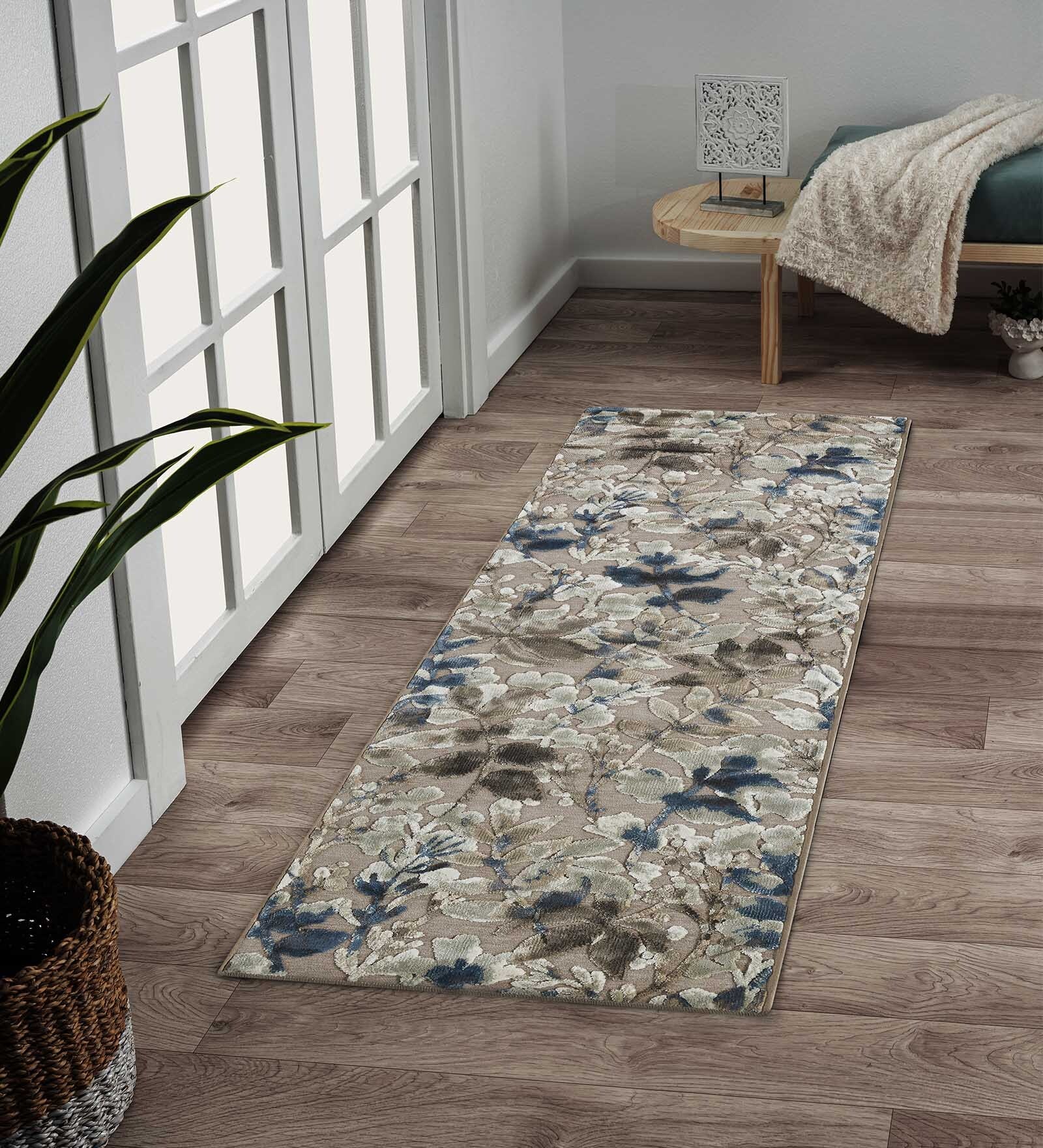 Light Brown Floral 2x7 Feet Machine Made Runner